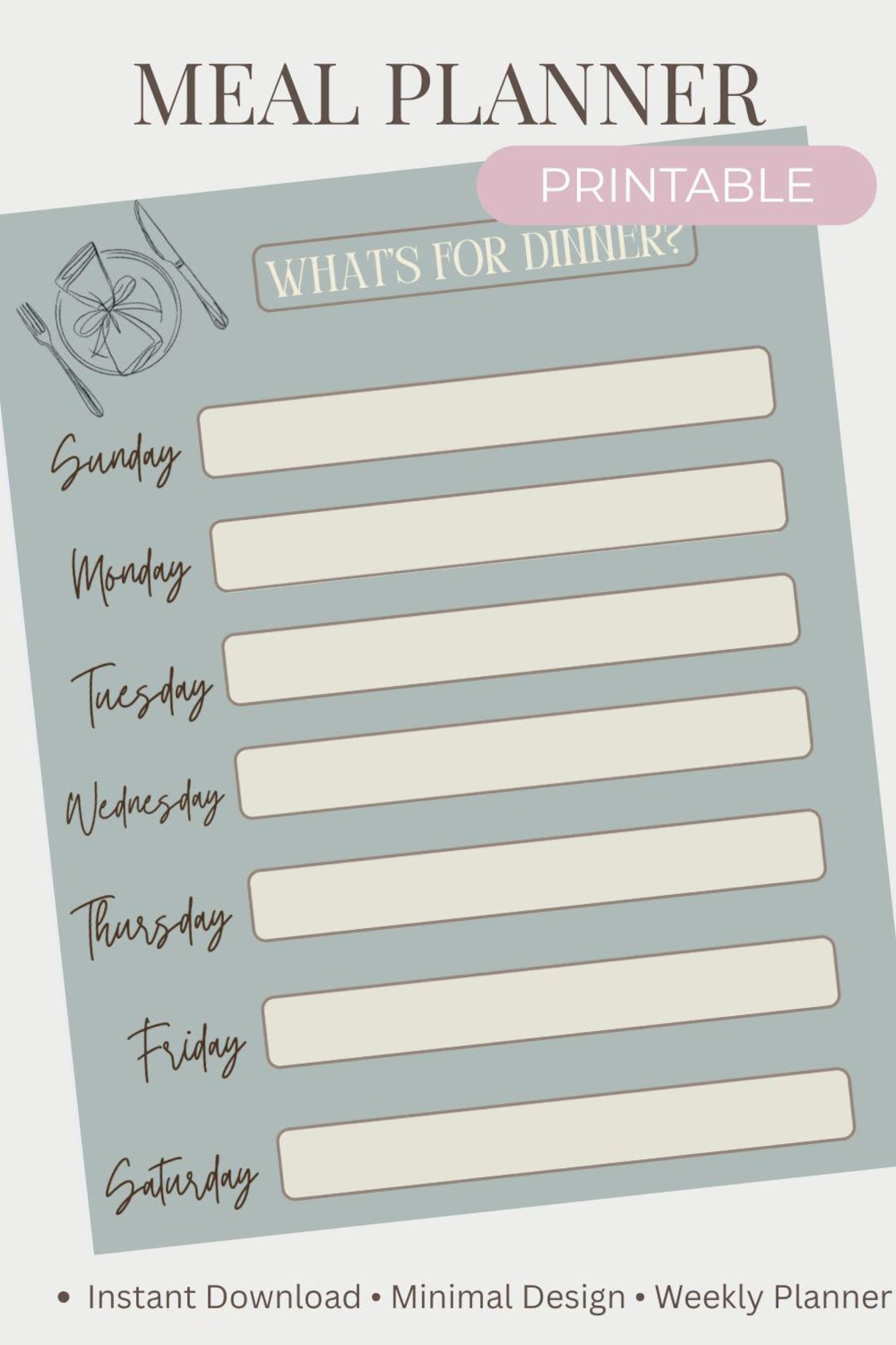 Minimalist Weekly Meal Planner Printable (digital Download) - Etsy