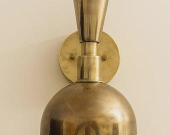 Handmade Brass Dome Wall Sconce, Antique Finish, Mid Century Modern Lamp