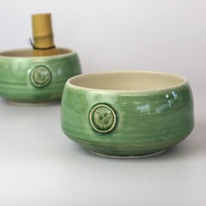 Porcelain matcha bowl Available in green or blue Adorned with a tea leaf stamp Handmade in Canada image 2