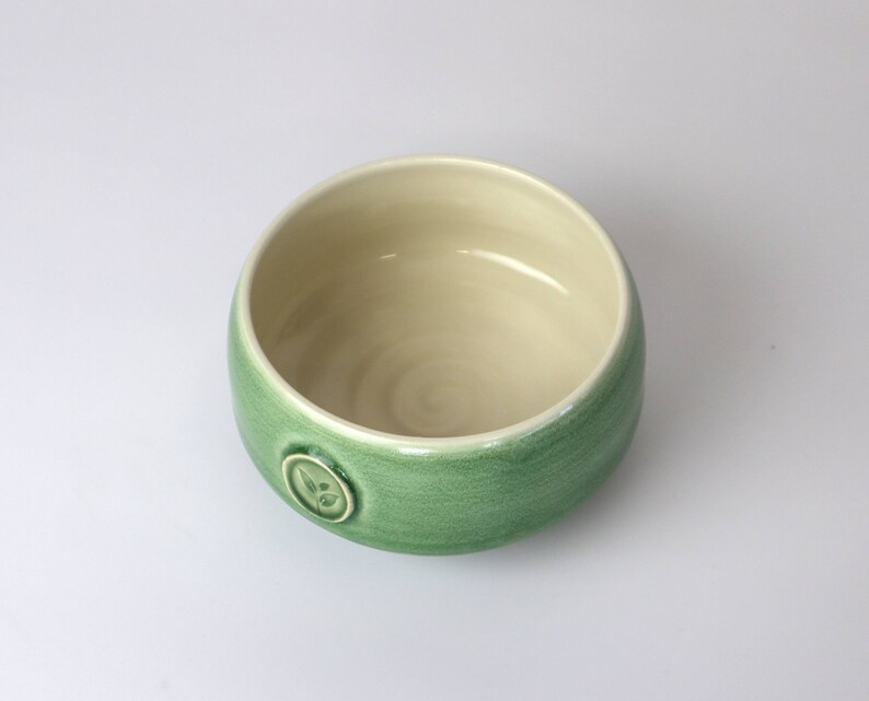 Porcelain matcha bowl Available in green or blue Adorned with a tea leaf stamp Handmade in Canada image 9