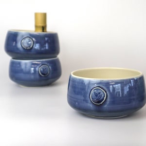 Porcelain matcha bowl Available in green or blue Adorned with a tea leaf stamp Handmade in Canada image 10