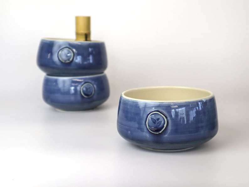 Porcelain matcha bowl Available in green or blue Adorned with a tea leaf stamp Handmade in Canada image 10