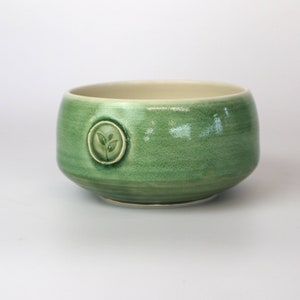Porcelain matcha bowl Available in green or blue Adorned with a tea leaf stamp Handmade in Canada image 8