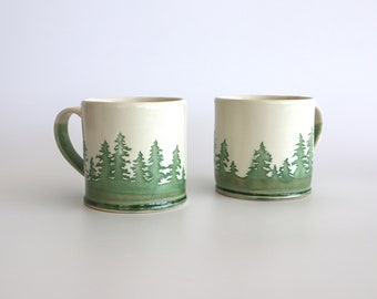 Boreal Forest mug | Handmade in canada | Porcelain mug for coffee or tea | Dishwasher safe