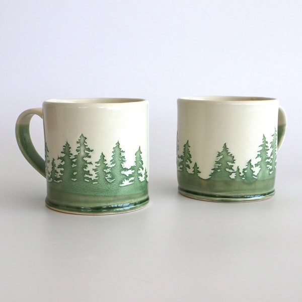 Tasse Forêt Boréale | Tasse fait main | artisan canadien | Paysage nordique | Conifères