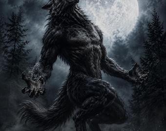 DIGITALER DOWNLOAD | Werwolf-Kunst | Düstere Fantasy | Gothic-Horror-Dekoration | Vollmond-Kreaturenkunst | Gruselige Halloween-Kunst | Fantasy-Monster