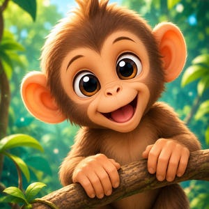 DIGITAL DOWNLOAD | Adorable Baby Monkey Art | Cute Animated Jungle Monkey Decor | Whimsical Safari Animal Art | Cartoon Baby Monkey Nursery