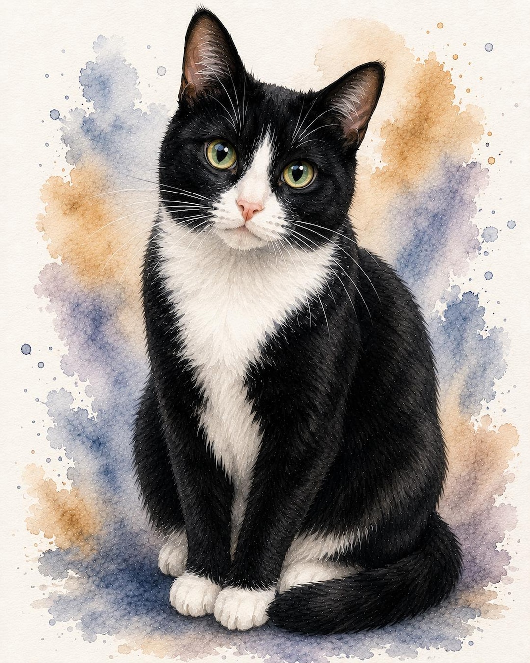 digital-download-watercolor-tuxedo-cat-art-black-and-white-cat