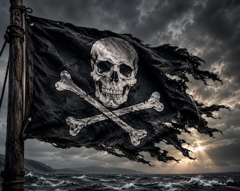 DESCARGA DIGITAL / Arte de bandera pirata / Decoración náutica de calavera y tibias cruzadas / Ilustración de bandera de barco pirata / Regalo de aventura oceánica