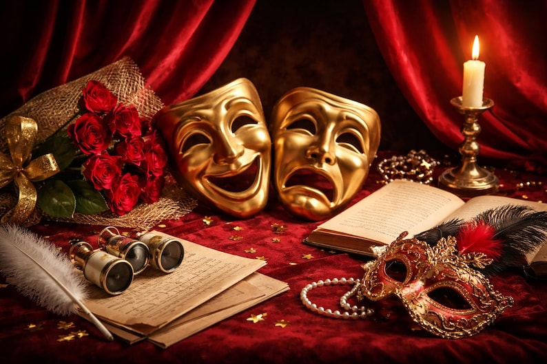 DIGITAL DOWNLOAD | Theatre Decor Wall Art | Drama Comedy Masks, Red ...