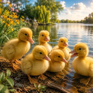 DIGITAL DOWNLOAD | Adorable Ducklings by the Lake Art | Cute Baby Ducks | Peaceful Cottagecore Animal Decor