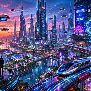 DIGITAL DOWNLOAD | Futuristic Cityscape Art | Neon Sci-Fi City Decor | Future Metropolis Artwork | Modern Tech City Illustration