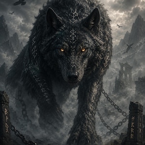 DIGITAL DOWNLOAD | Fenrir Wolf Art | Norse Mythology Art | Viking Wolf Decor | Nordic Fantasy Art | Legendary Norse Wolf | Dark Viking Art