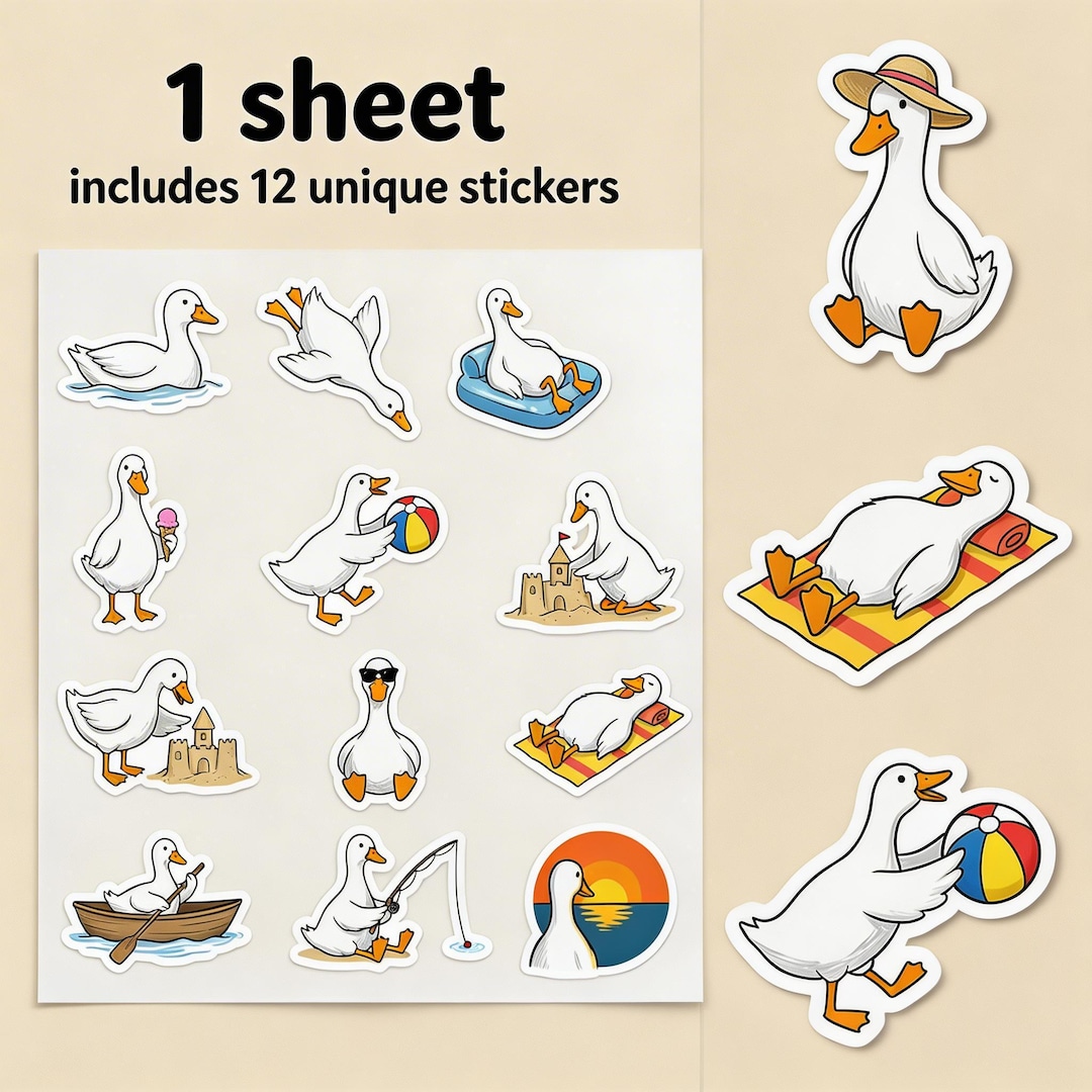 Waterproof Vinyl Duck Sticker Sheet - Cute Beach & Lake Duck Laptop ...