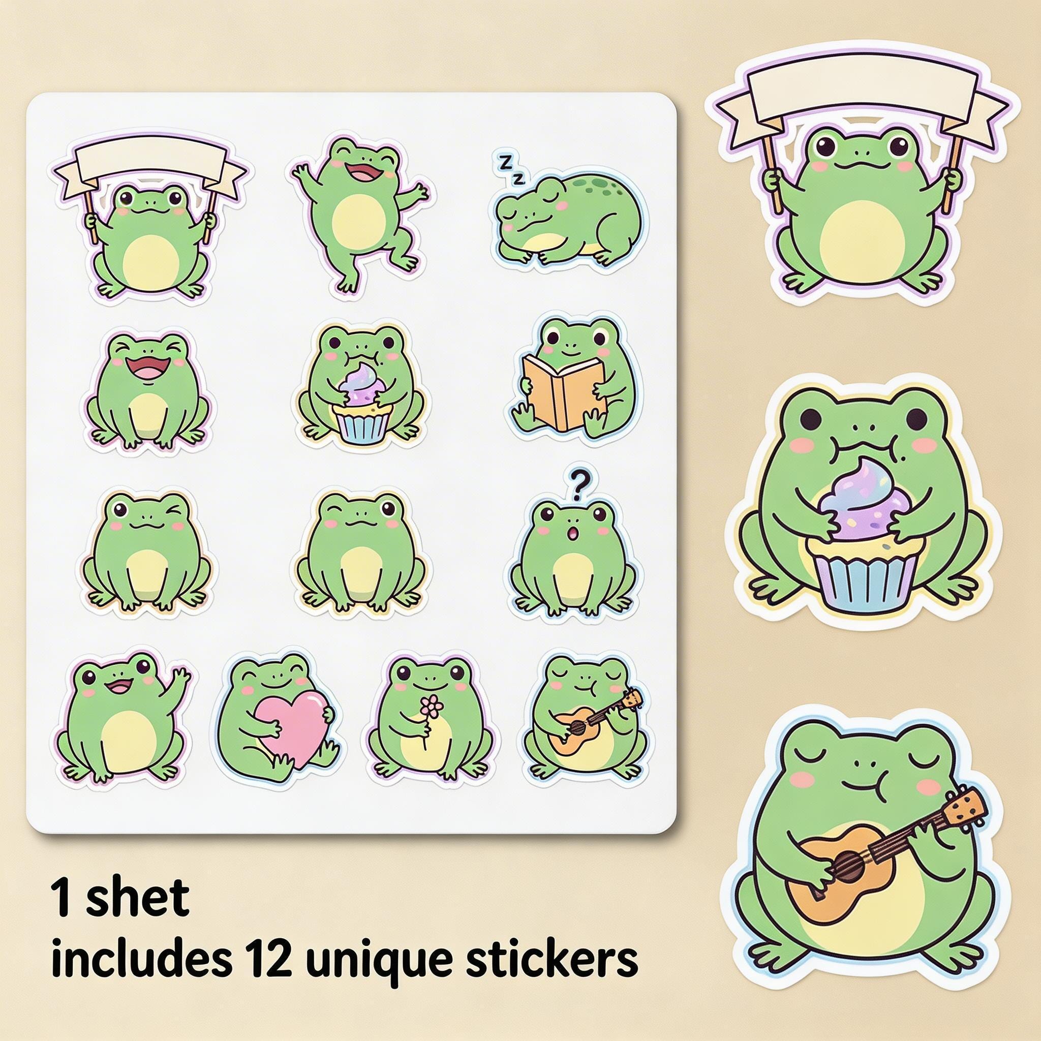 Personalized Cute Frog Sticker Sheet | Kawaii Vinyl Waterproof Stickers ...