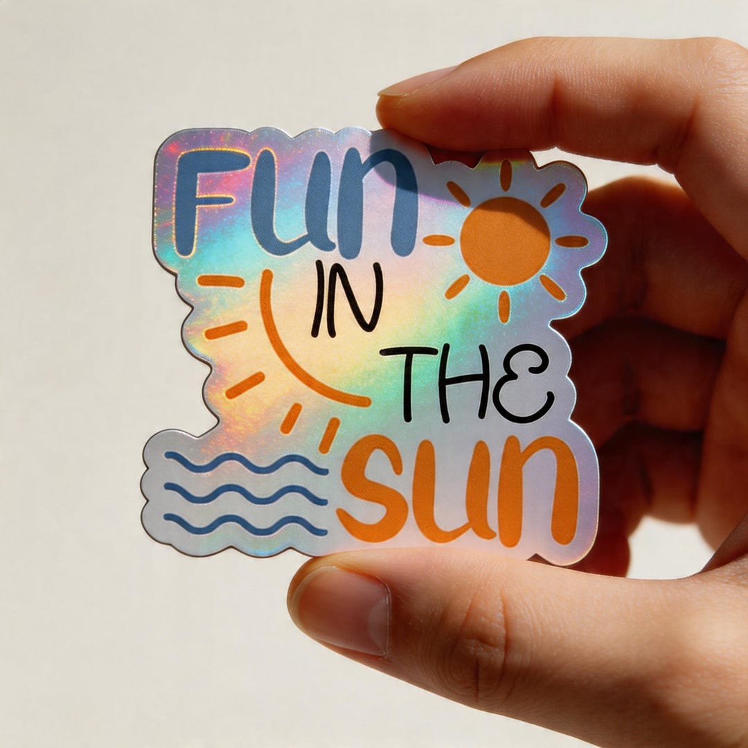 Sun Face Fun Sticker Fun in the Sun Holographic Sticker, Summer Sunshine Vinyl Decal for ...