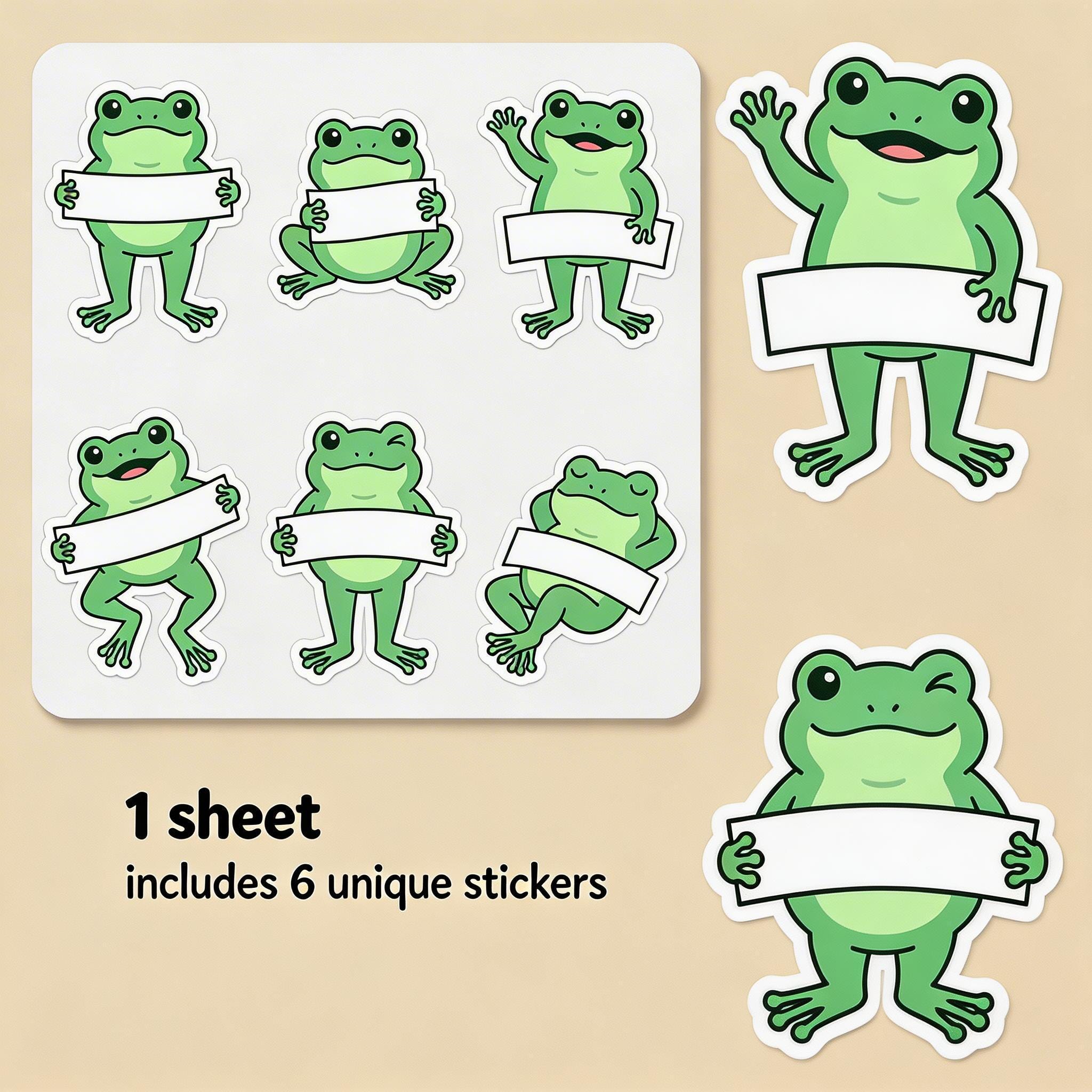 Personalized Cute Frog Sticker Sheet | Kawaii Vinyl Waterproof Stickers ...