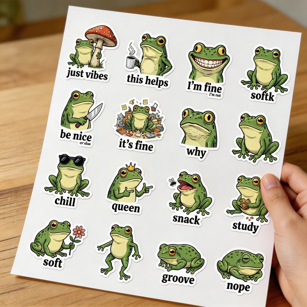 Funny Frog Sticker Sheet 9in | Cute Meme Vinyl Stickers for Laptop ...