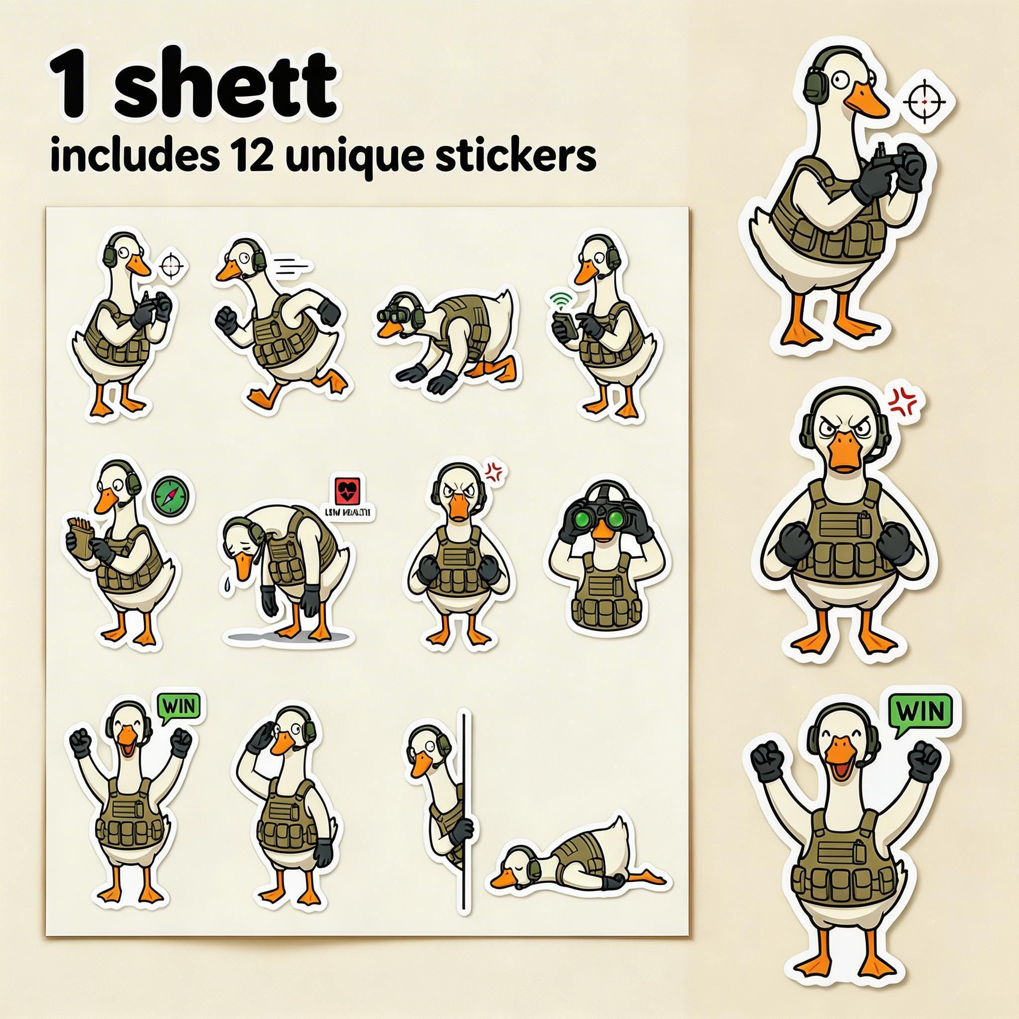 Sticker Printable Goose Tactical Goose Sticker Sheet 9in — Waterproof Vinyl Laptop Decals, Cute ...