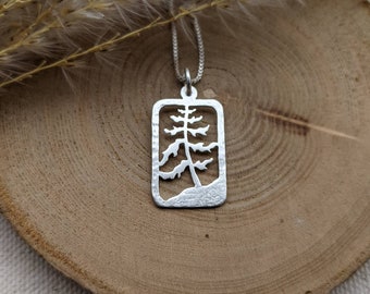Windswept Pine - silver pine tree necklace