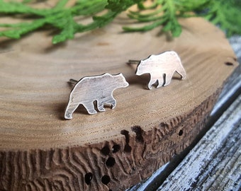 Silver Grizzly Bear Studs