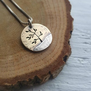 Windswept Pine - brass and silver mixed metal tree pendant