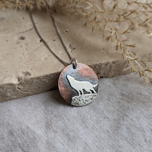 Howling Wolf Pendant - full moon Necklace