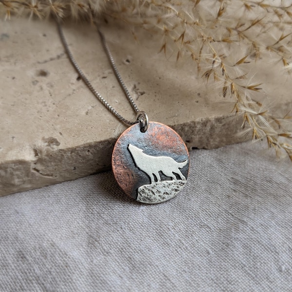 Howling Wolf Pendant - full moon Necklace