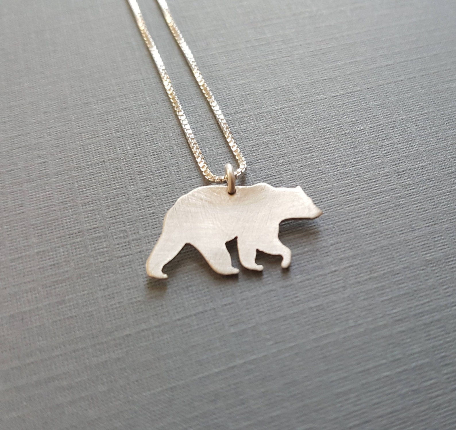 Silver Grizzly Bear Pendant Sterling Silver Bear Necklace Etsy