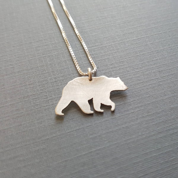 Silver Grizzly Bear Pendant - Sterling Silver Bear Necklace
