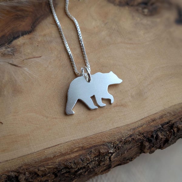 Silver Grizzly Bear Pendant - Sterling Silver Bear Necklace