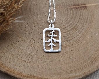 Small Windswept Pine - silver pine tree necklace
