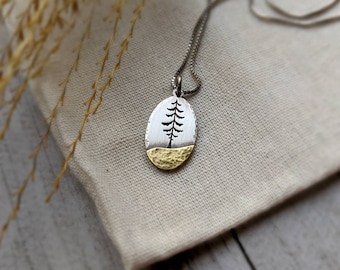 Silver Spruce - Mixed metal evergreen tree necklace