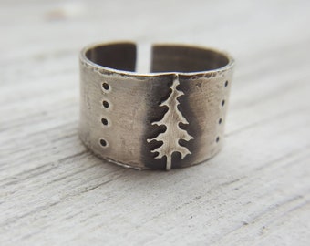 Lone Pine Ring - silver pine tree ring