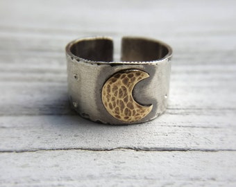 Crescent Moon Ring - mixed metal