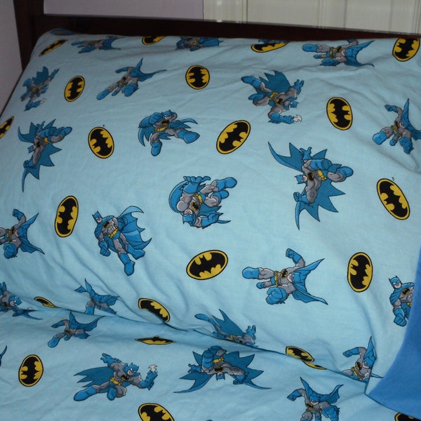 Batman Baby/ Toddler fitted Sheet and standard Pillowcase Light Blue