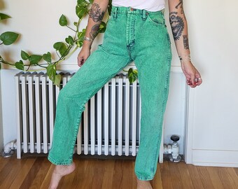 Vintage size 29 neon green bright stonewash soft worn skinny tight fit jeans / vintage neon green acid wash size 29 jeans / 90s acid wash 29