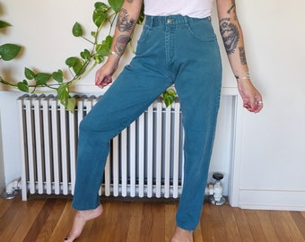 Vintage size 28 MDM jeans vintage skinny green teal jeans / high waist mom jeans tight green super soft MDM jeans / 80s 90s jeans teal