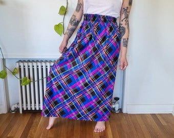 Vintage 80s handmade geometric skirt / vintage geometric print colorful black long skirt one of a kind handmade / long maxi 70s skirt black