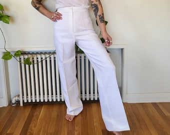 Vintage size 27 white Levis like poly trouser pants / off white cream poly Levis big e polyester pants / vintage size 27 polyester pants