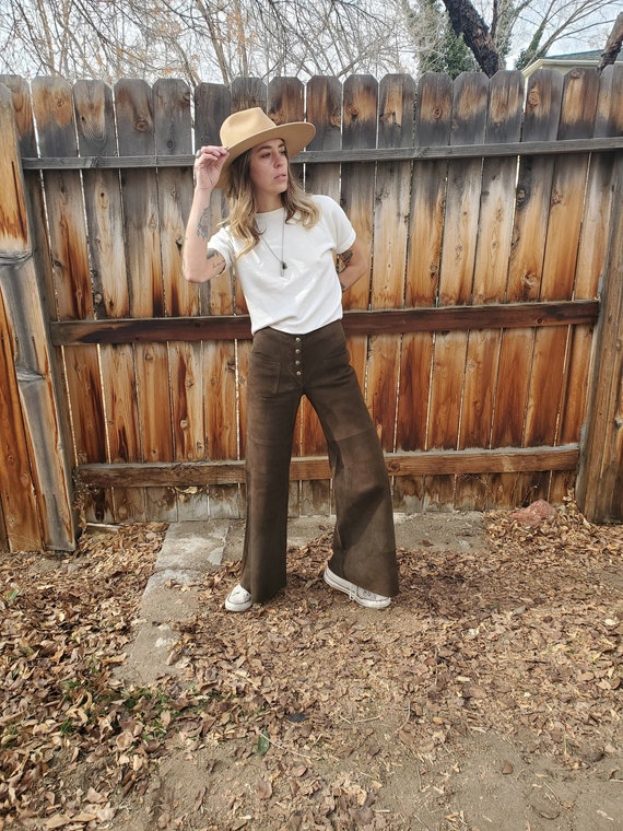 Vintage suede wide leg bell bottom pants / vintge