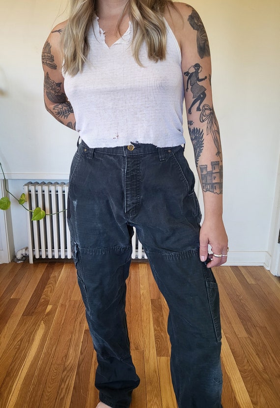 Vintage size 33 black Carhartt cargo pants / blac… - image 7