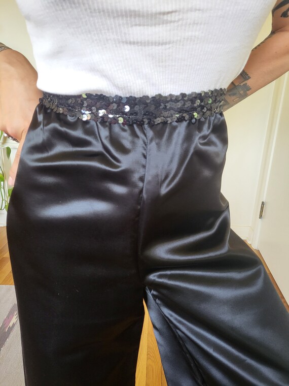 Vintage black sequin and satin like wide leg pant… - image 6