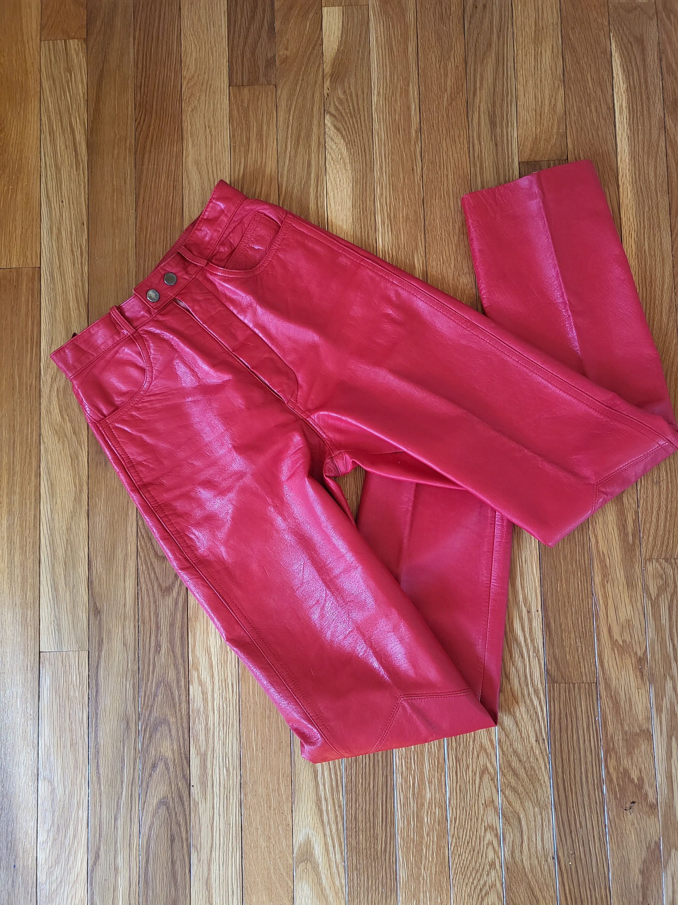 FAUX LEATHER PANTS "THONG LOOK" RED