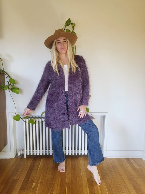 Vintage 1980's Purple Fuzzy Mohair like Cardigan /