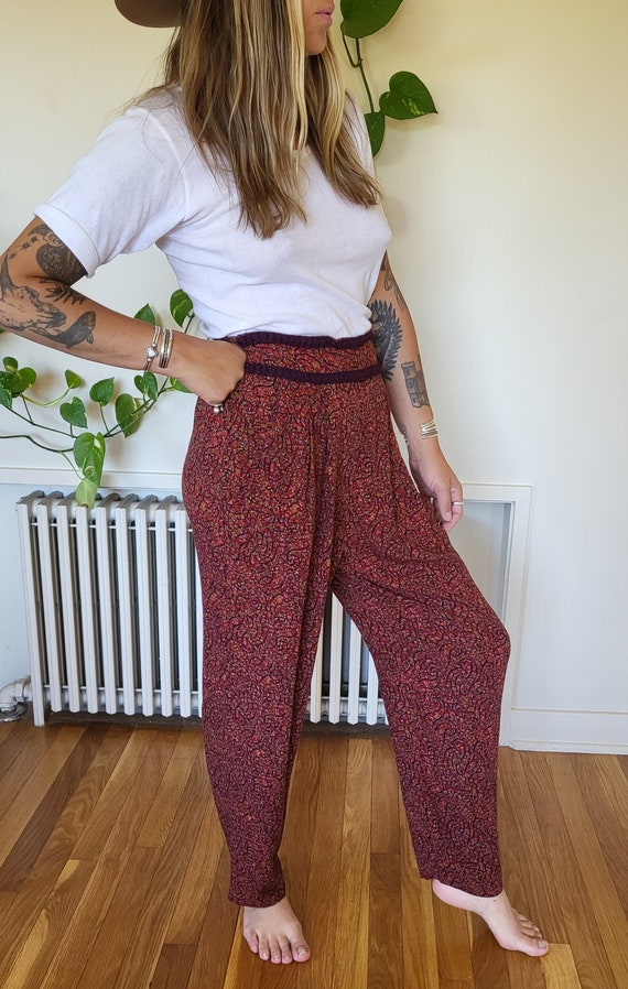 Vintage 90s brown floral pants / floral drawstrin… - image 4