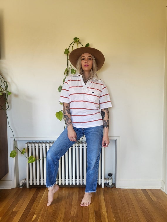 Vintage stripe Hang Ten 80s pullover pocket tshirt