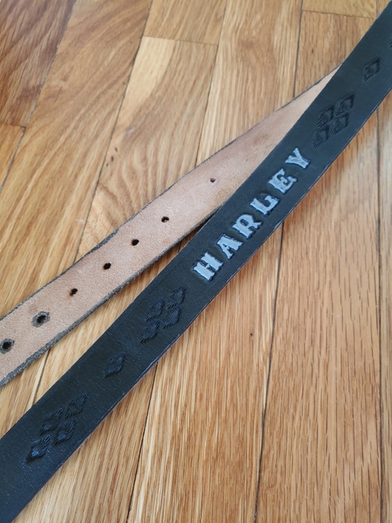 Vintage Harley leather etched belt / black leather