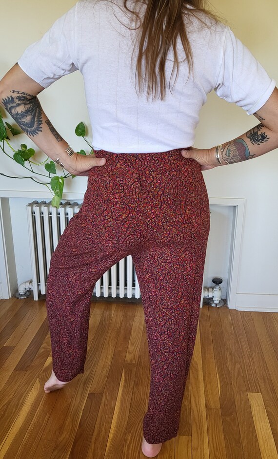 Vintage 90s brown floral pants / floral drawstrin… - image 6