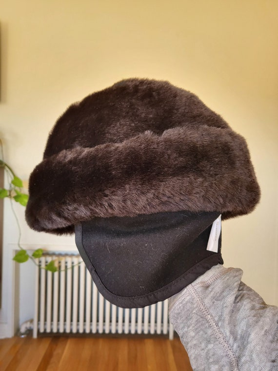 vintage black fur winter military hat size large … - image 4